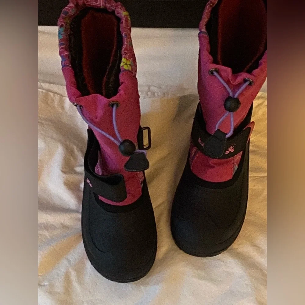 VGUC Kamik Sz-1 Grade School Kids-Fun Pink/Black Snow Boots, Gently Worn, Unisex